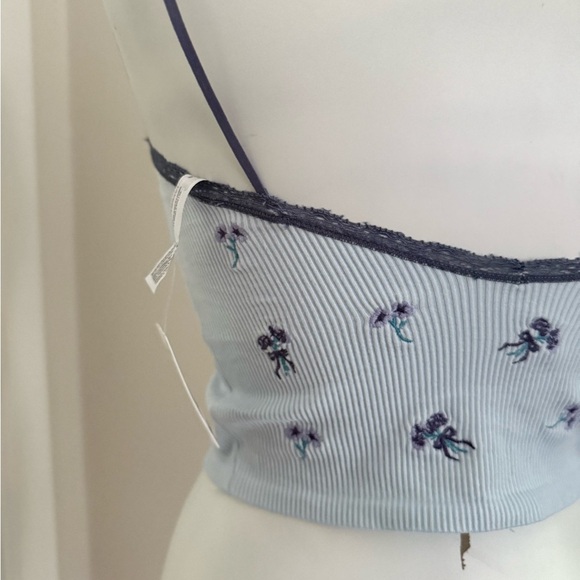 Out From Under Women Blue Floral Ribbed Seamless Cami Tank Top Size L Y2K Trend - Picture 5 of 9